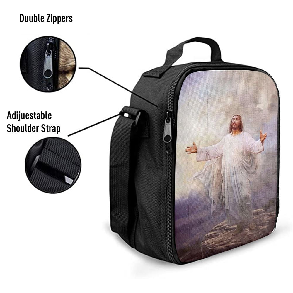 Jesus Christ Spread His Arms Lunch Bag - For This Purpose I Have Come Jesus Lunch Bag, Christian Lunch Box For School, Picnic