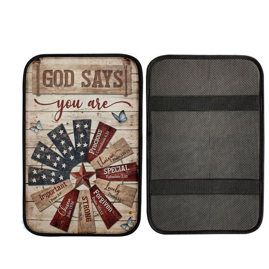 Jesus Christ Star Symbol God Says You Are Car Center Console Cover, Car Armrest Pad, Christian Gift, Armrest Box Mat