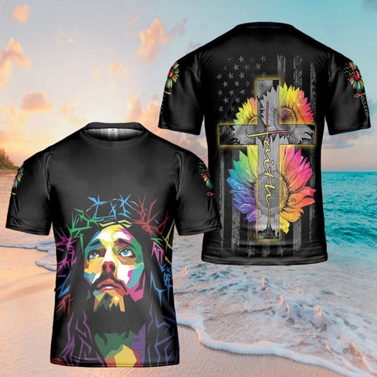 Jesus Christ Sunflower Colorful Art All Over Print 3D T-Shirt, Gift For Christian, Jesus Shirt