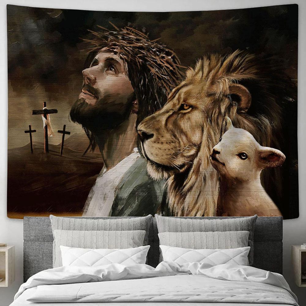 Jesus Christ The Lamb Of God The Lion Of Judah Tapestry Art - Bible Verse Wall Art - Wall Decor Christian
