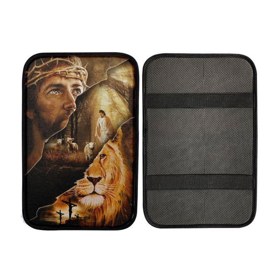 Jesus Christ The Lion Of Judah The Lamb Of God Car Center Console Cover, Car Armrest Pad, Christian Gift, Armrest Box Mat