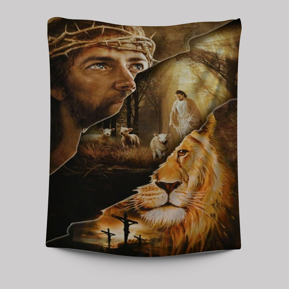 Jesus Christ The Lion Of Judah The Lamb Of God Tapestry