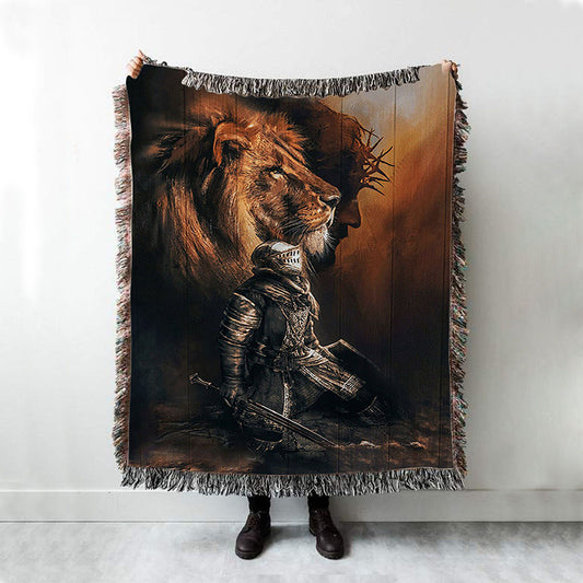 Jesus Christ The Lion Of Judah Warrior Of Christ Throw Blanket Woven Blanket - Jesus Portrait Woven Blanket Prints - Christian Throw Blanket