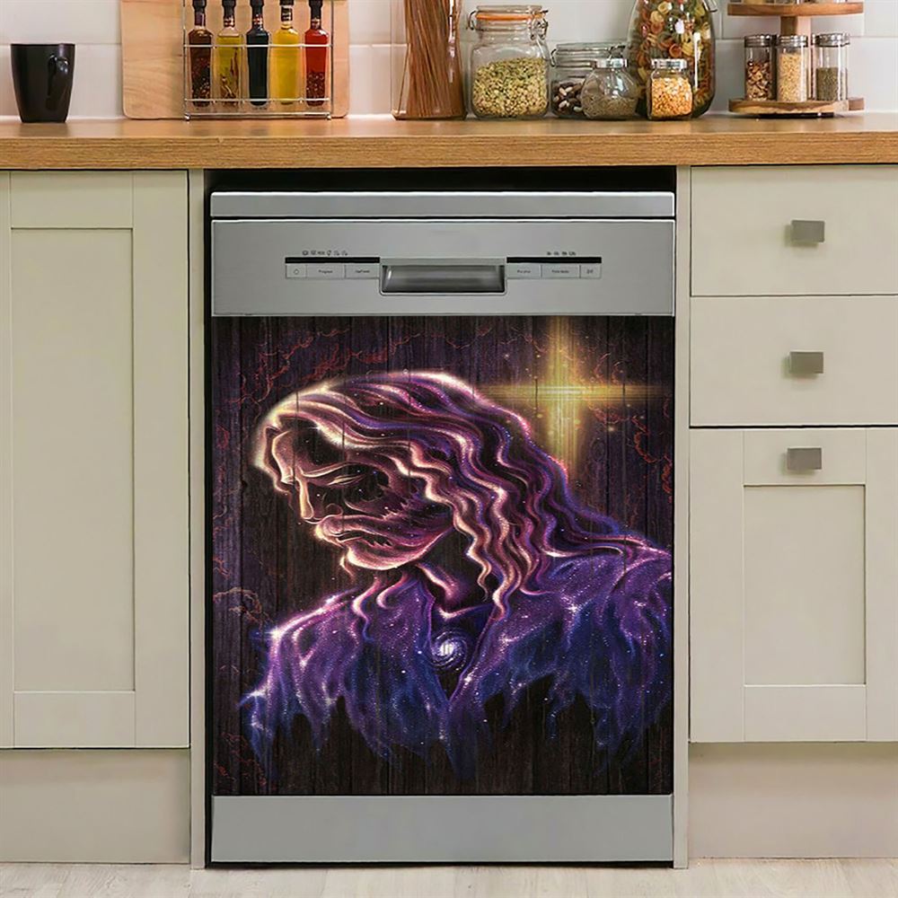 Jesus Christ The Redeemer Beautiful Girl Blue Ocean Dishwasher Cover, Jesus Portrait Dishwasher Stickers, Christian Kitchen Decor