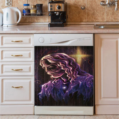 Jesus Christ The Redeemer Beautiful Girl Blue Ocean Dishwasher Cover, Jesus Portrait Dishwasher Stickers, Christian Kitchen Decor