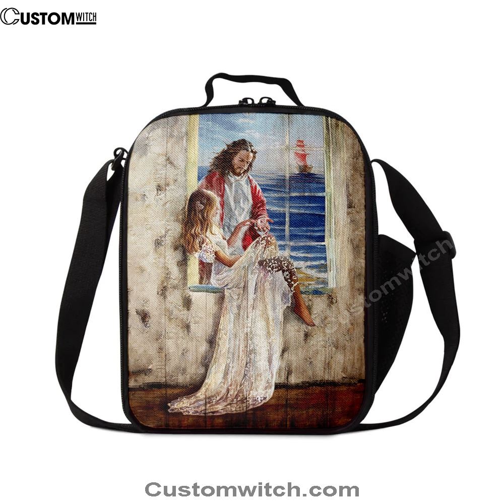 Jesus Christ The Redeemer Beautiful Girl Blue Ocean Lunch Bag, Christian Lunch Box For School, Picnic