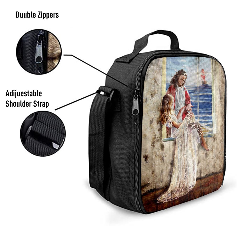 Jesus Christ The Redeemer Beautiful Girl Blue Ocean Lunch Bag, Christian Lunch Box For School, Picnic