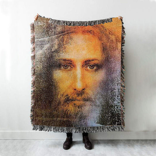 Jesus Christ Throw Blanket - Jesus Picture - Inspirational Gift For Pastor Priest - Christian Woven Throw Blanket Decor