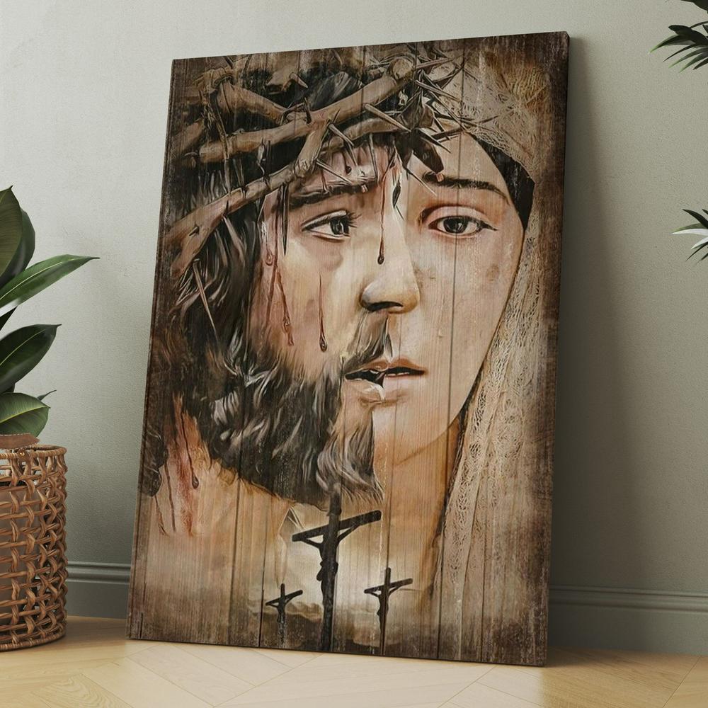 Jesus Christ, Virgin Mary, Crown Of Thorns, Jesus On The Cross Canvas, Christmas Gift for Christian
