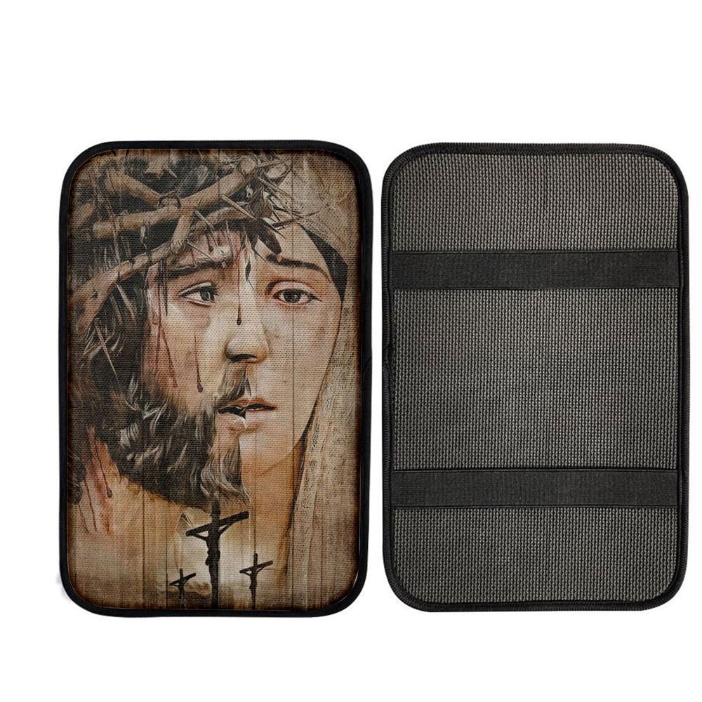 Jesus Christ, Virgin Mary, Crown Of Thorns, Jesus On The Cross Car Center Console Cover, Car Armrest Pad, Christian Gift, Armrest Box Mat