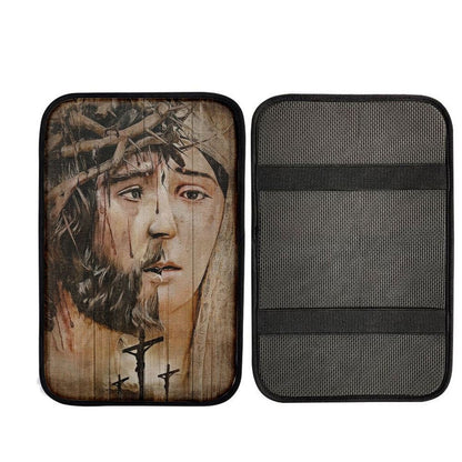 Jesus Christ, Virgin Mary, Crown Of Thorns, Jesus On The Cross Car Center Console Cover, Car Armrest Pad, Christian Gift, Armrest Box Mat