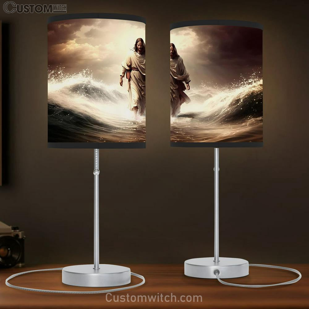 Jesus Christ Walking On Water Table Lamb Pictures - Faith Art - Christian Table Lamb Gift Decor