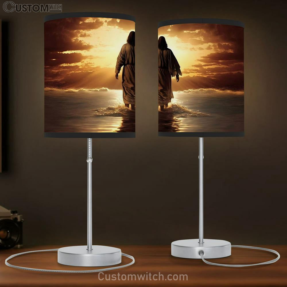 Jesus Christ Walking On Water Sunset Table Lamb Pictures - Faith Art - Christian Table Lamb Gift Decor