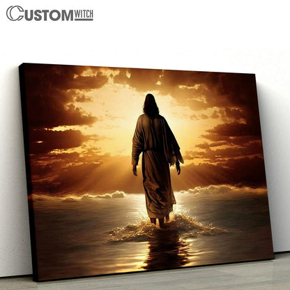 Jesus Christ Walking On Water Sunset Canvas Pictures - Faith Art - Christian Canvas Wall Art Decor