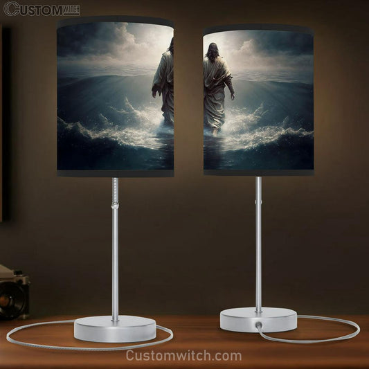 Jesus Christ Walking Water Table Lamb Pictures - Faith Art - Christian Table Lamb Gift Decor