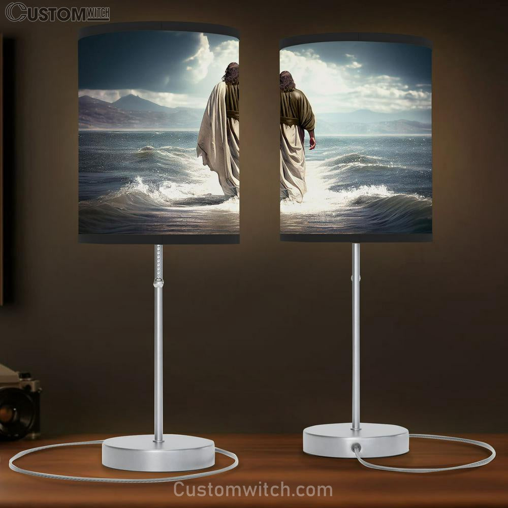 Jesus Christ Walking Water Sea Table Lamb Pictures - Faith Art - Christian Table Lamb Gift Decor
