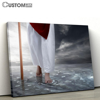 Jesus Christ Walking With Stick Water Canvas Pictures - Faith Art - Christian Canvas Wall Art Decor