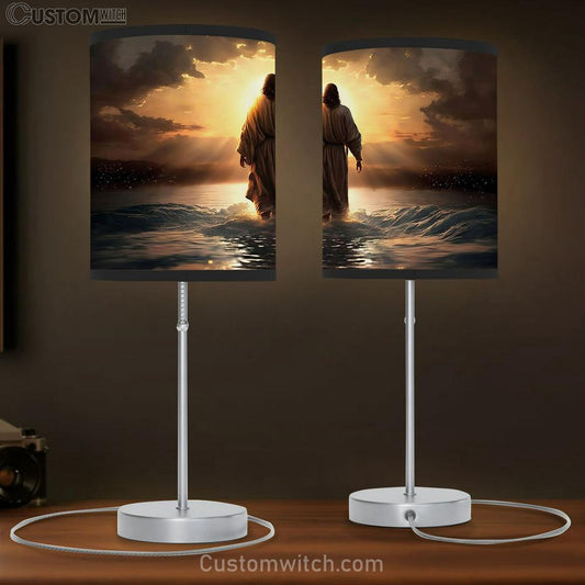 Jesus Christ Walks Water Sunset 1 Table Lamb Pictures - Faith Art - Christian Table Lamb Gift Decor