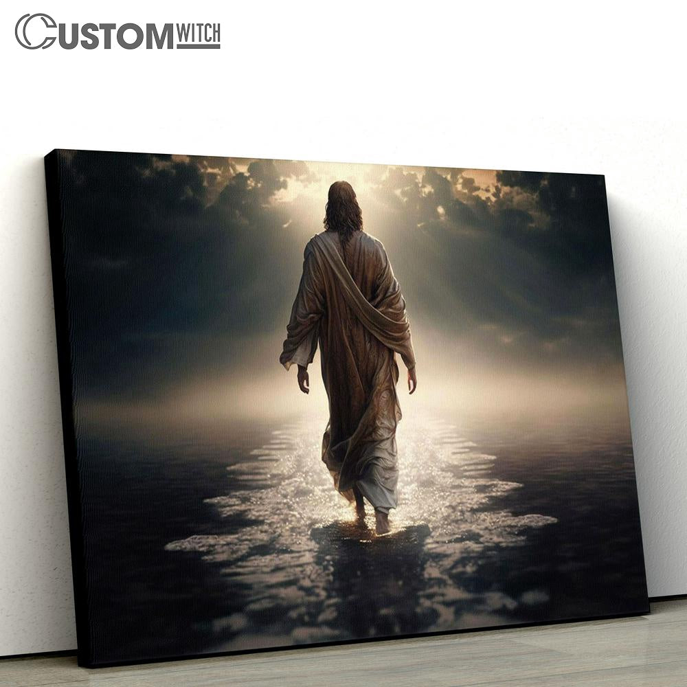 Jesus Christ Walks Water Sunset Canvas Pictures - Faith Art - Christian Canvas Wall Art Decor