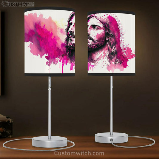 Jesus Christ Watercolor Portrait Table Lamb Pictures - Faith Art - Christian Table Lamb Gift Decor