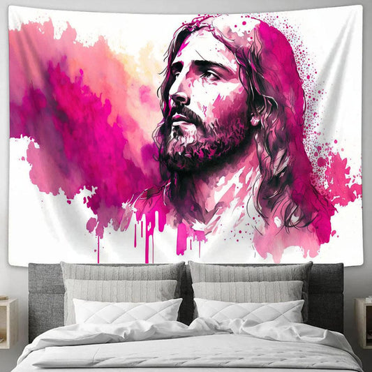 Jesus Christ Watercolor Portrait Tapestry Pictures - Faith Art - Christian Tapestry Wall Art Decor