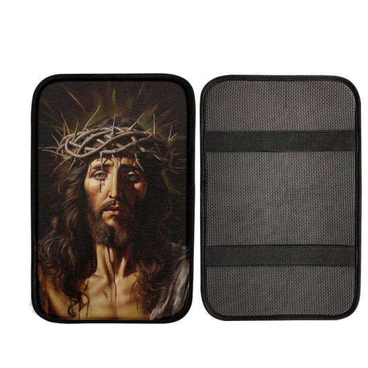 Jesus Christ Wears Crown Of Thorn Car Center Console Cover - Jesus Painting, Christ Car Armrest Accessories