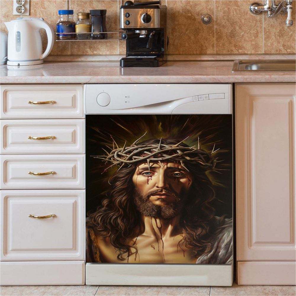 Jesus Christ Wears Crown Of Thorn Dishwasher Cover, Jesus Dishwasher Stickers, Jesus Kitchen Decor