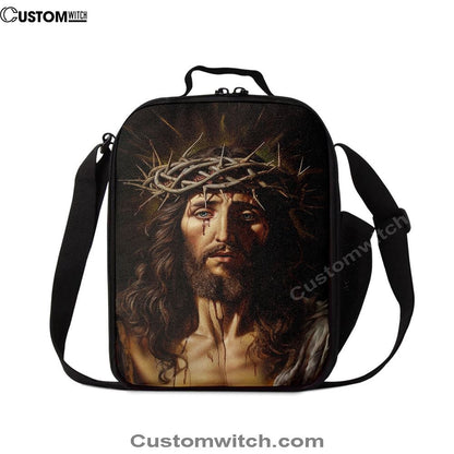 Jesus Christ Wears Crown Of Thorn Lunch Bag - Jesus Painting, Christian Lunch Box For School, Picnic