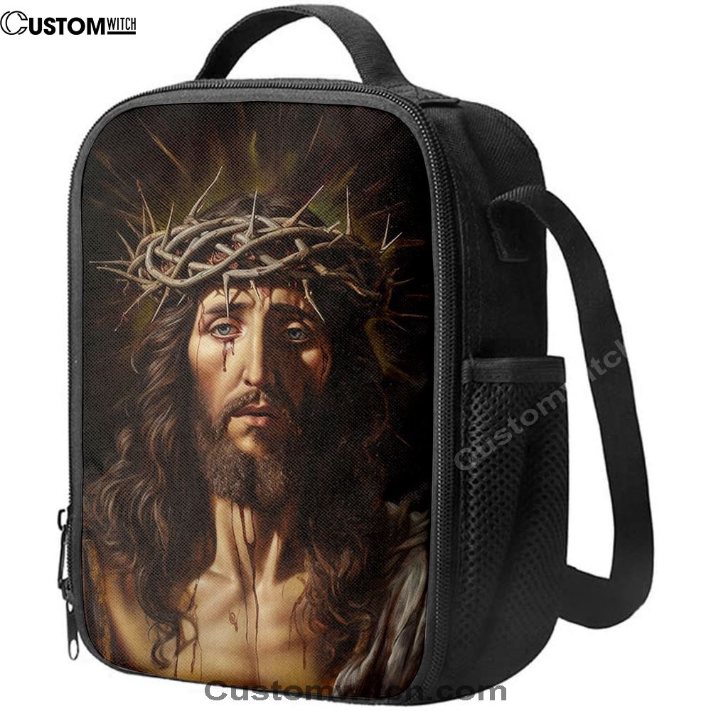 Jesus Christ Wears Crown Of Thorn Lunch Bag - Jesus Painting, Christian Lunch Box For School, Picnic