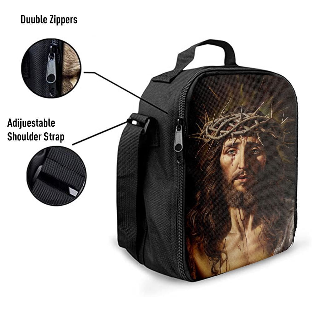 Jesus Christ Wears Crown Of Thorn Lunch Bag - Jesus Painting, Christian Lunch Box For School, Picnic