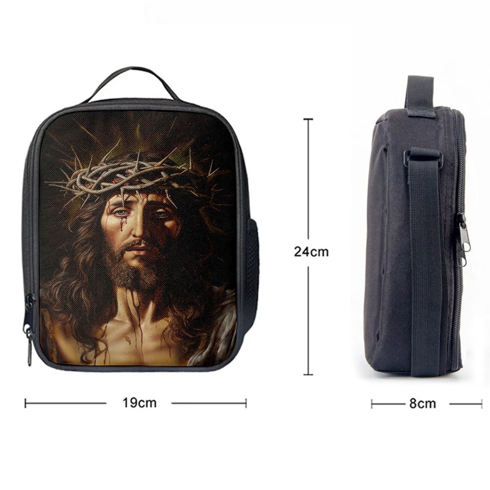 Jesus Christ Wears Crown Of Thorn Lunch Bag - Jesus Painting, Christian Lunch Box For School, Picnic