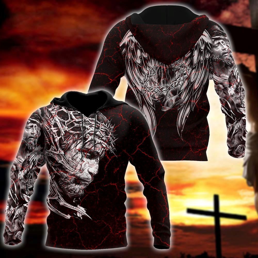Jesus Christ Wings Tattoo God 3D Hoodie For Man And Women, Jesus Printed 3D Hoodie