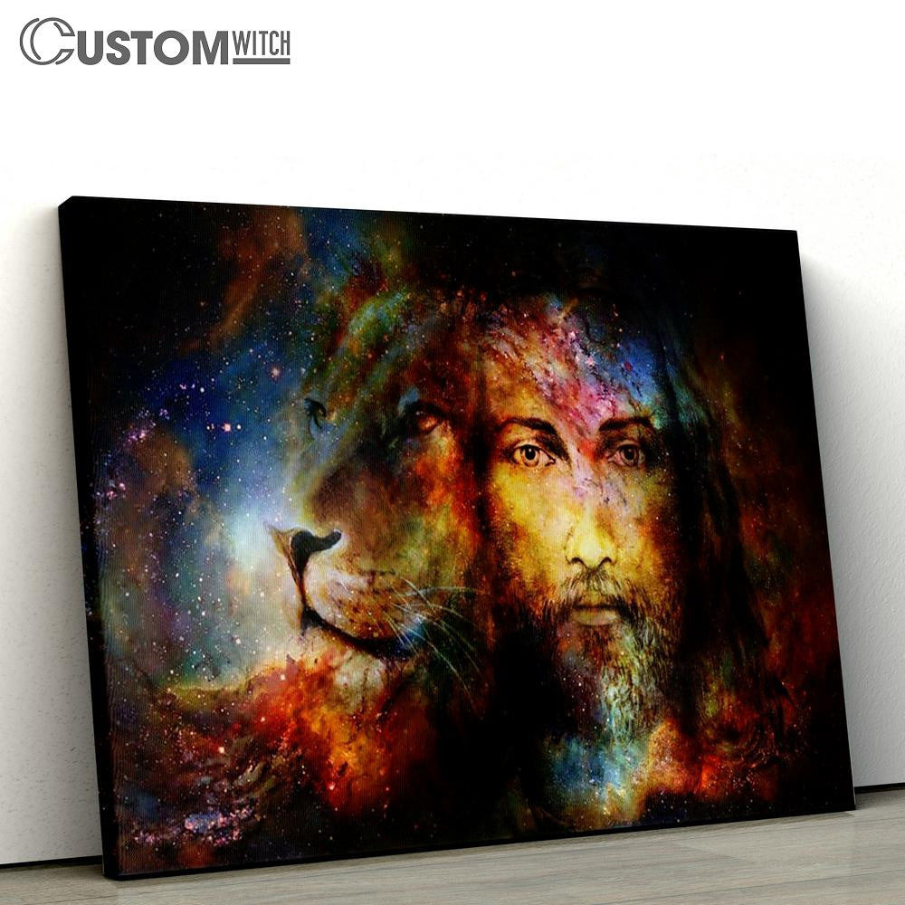 Jesus Christ With A Lion Of Judah In Cosmic Space Canvas Print - Inspirational Canvas Art - Scripture Wall Art