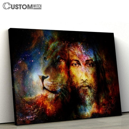 Jesus Christ With A Lion Of Judah In Cosmic Space Canvas Print - Inspirational Canvas Art - Scripture Wall Art
