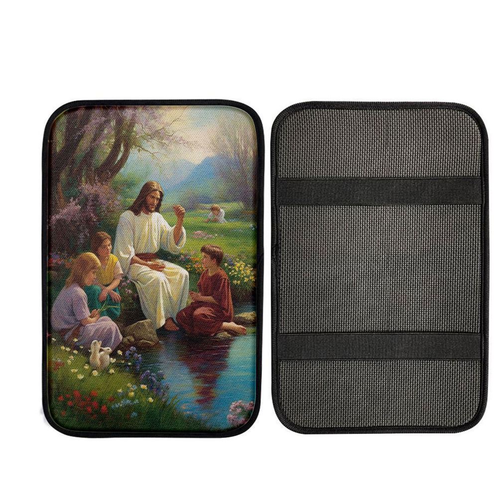 Jesus Christ With Children Car Center Console Cover, Christ Car Armrest Accessories