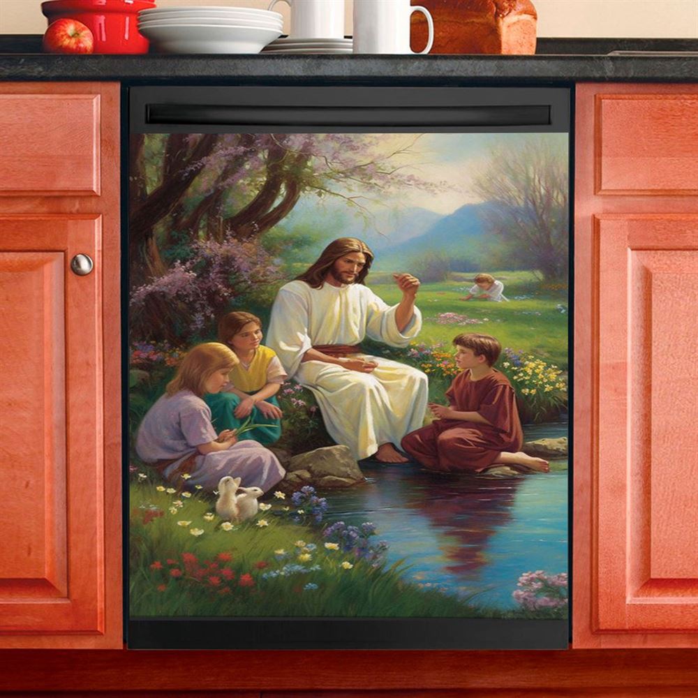 Jesus Christ With Children Dishwasher Cover, Jesus Dishwasher Stickers, Christian Kitchen Decor