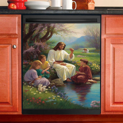Jesus Christ With Children Dishwasher Cover, Jesus Dishwasher Stickers, Christian Kitchen Decor