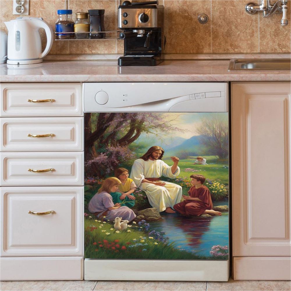 Jesus Christ With Children Dishwasher Cover, Jesus Dishwasher Stickers, Christian Kitchen Decor