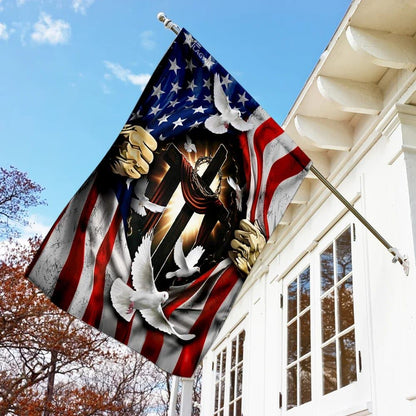 Jesus Christ With Cross American House Flags With Dove House Flags, Christian Flag, Scripture Flag, Garden Banner