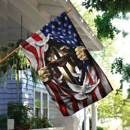 Jesus Christ With Cross American House Flags With Dove House Flags, Christian Flag, Scripture Flag, Garden Banner