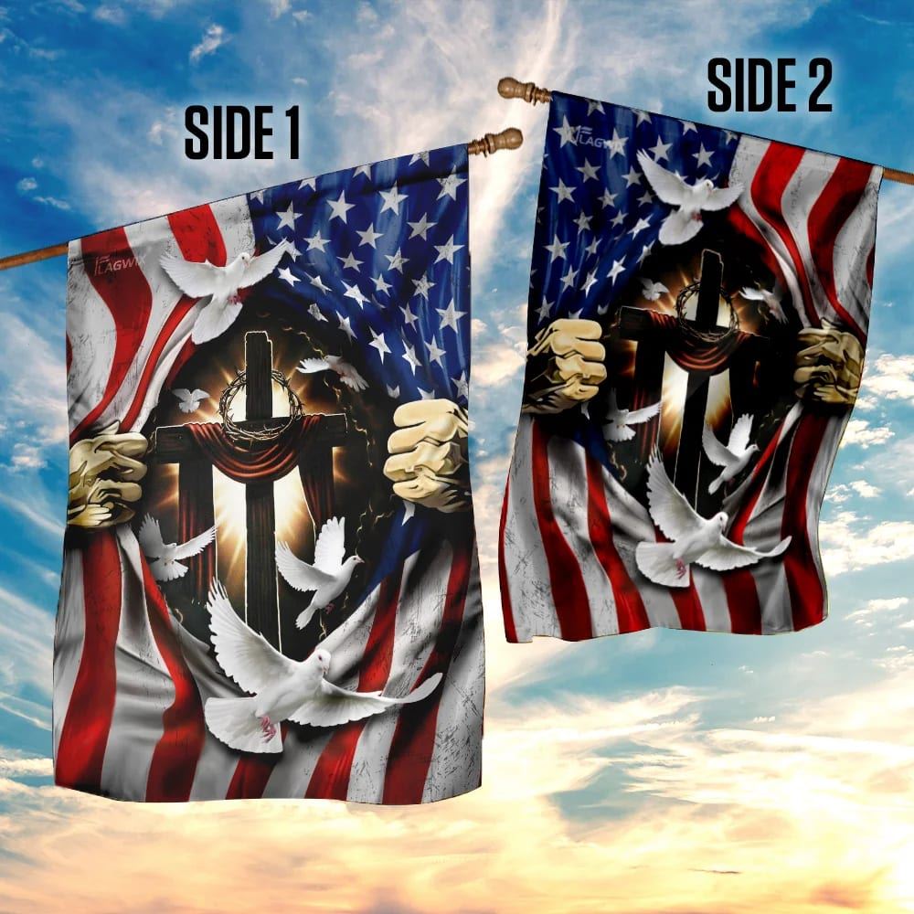 Jesus Christ With Cross American House Flags With Dove House Flags, Christian Flag, Scripture Flag, Garden Banner