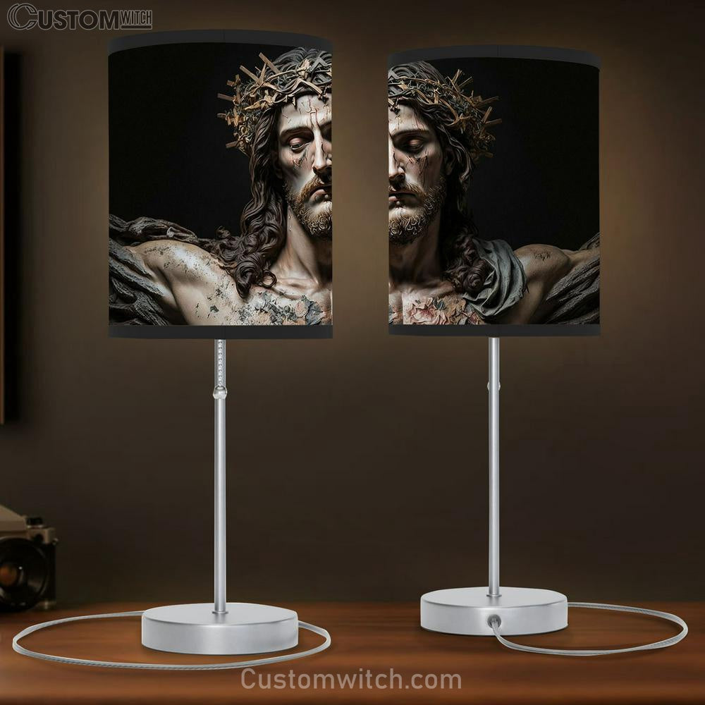 Jesus Christ With Crown Thorns Table Lamb Pictures - Faith Art - Christian Table Lamb Gift Decor