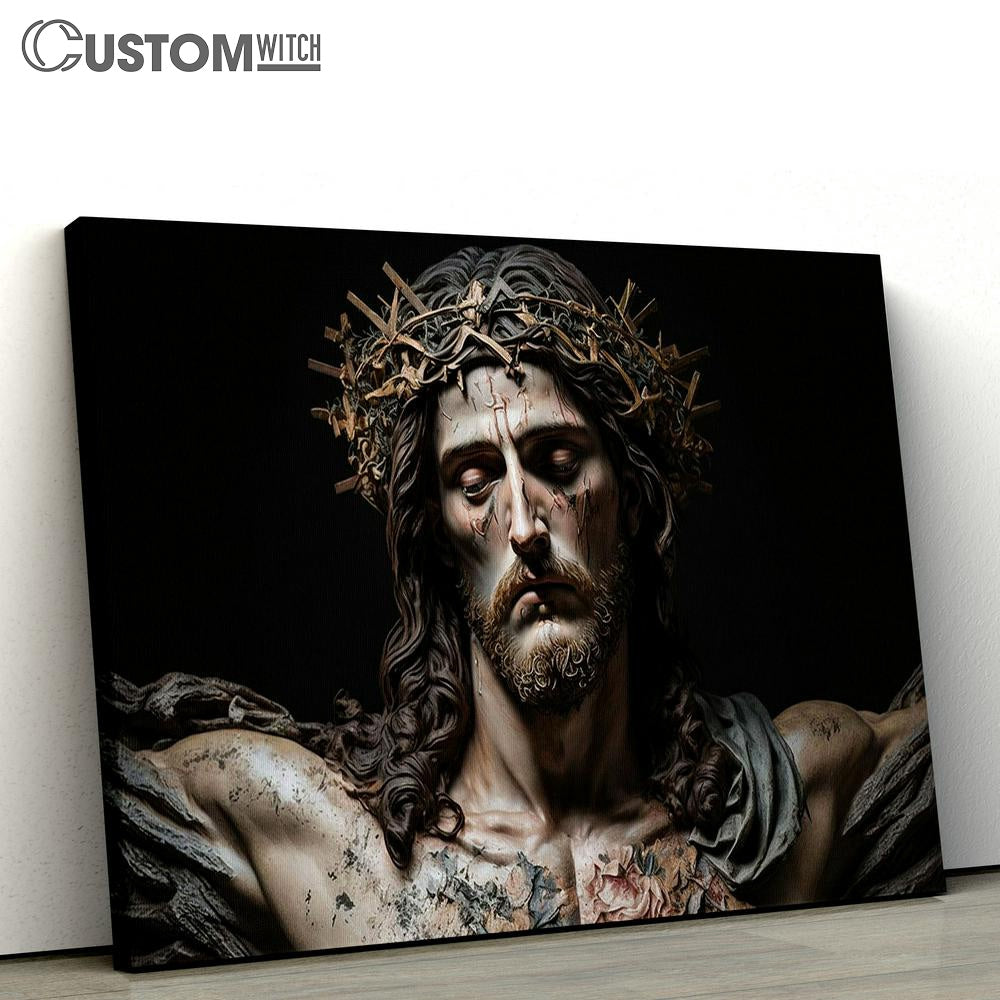 Jesus Christ With Crown Thorns Canvas Pictures - Faith Art - Christian Canvas Wall Art Decor