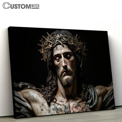 Jesus Christ With Crown Thorns Canvas Pictures - Faith Art - Christian Canvas Wall Art Decor
