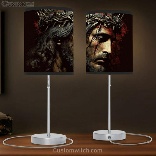 Jesus Christ With Crown Thorns Crucification Table Lamb Pictures - Faith Art - Christian Table Lamb Gift Decor