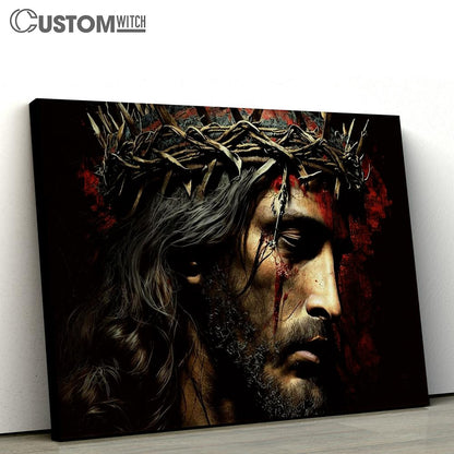 Jesus Christ With Crown Thorns Crucification Canvas Pictures - Faith Art - Christian Canvas Wall Art Decor