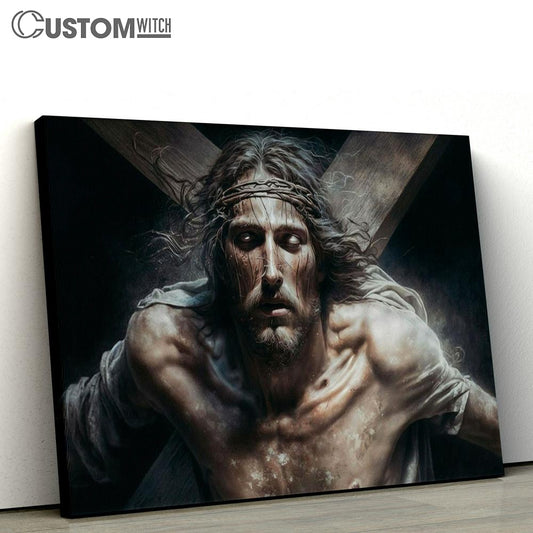 Jesus Christ With Crown Thorns Crucification Resurrection Canvas Pictures - Faith Art - Christian Canvas Wall Art Decor