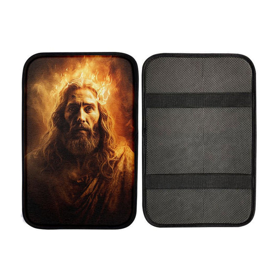 Jesus Christ With Fire Car Center Console Cover, Christ Car Armrest Accessories