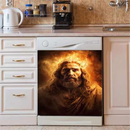 Jesus Christ With Fire Dishwasher Cover, Jesus Dishwasher Stickers, Christian Kitchen Decor