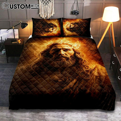 Jesus Christ With Fire Quilt Bedding Set Prints - Jesus Quilt Bedding Set Art - Christian Bedroom Decor